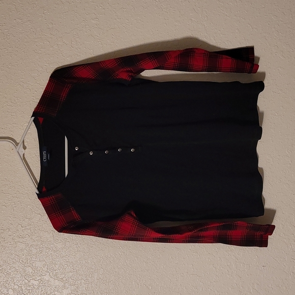 Chaps Tops - GUC Chaps woman's shirt size L black with red and black plaid long sleeves
